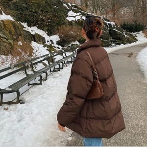 asos threadbare brown hayley mid length puffer jacket